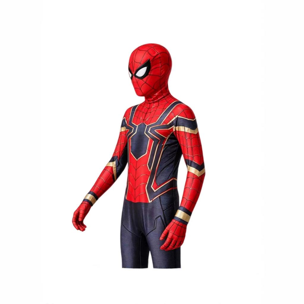 Halloween Iron Spider cos suit red, black and gold striped bodysuit adult and children hero costume