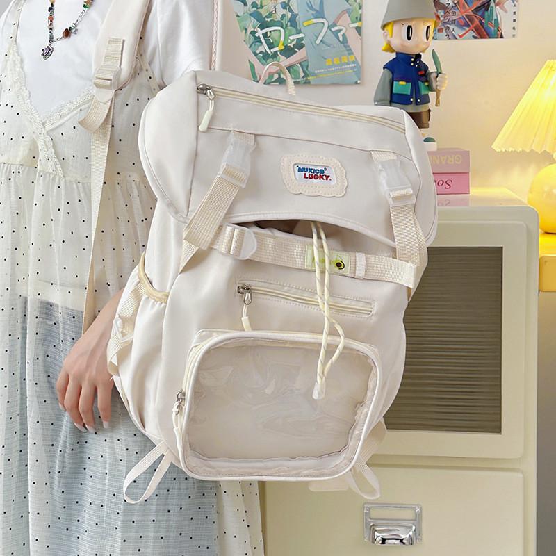 Decor Letters Minimalist Student Backpacks With Transparent Compartments