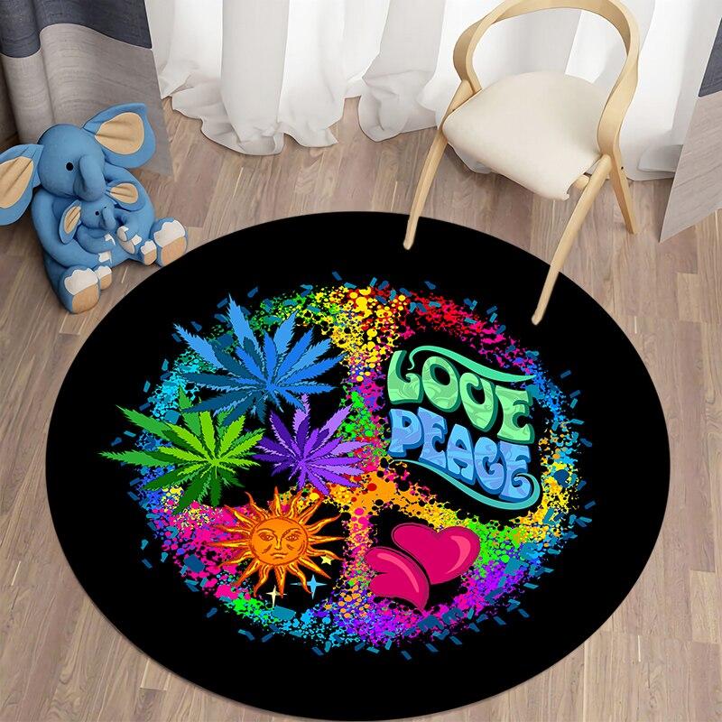 Black Cat Kawaii HD Printed Round Carpet for Living Room Rugs Camping Picnic Mats Flannel Anti-Slip Rug Yoga Mat Stranger Things