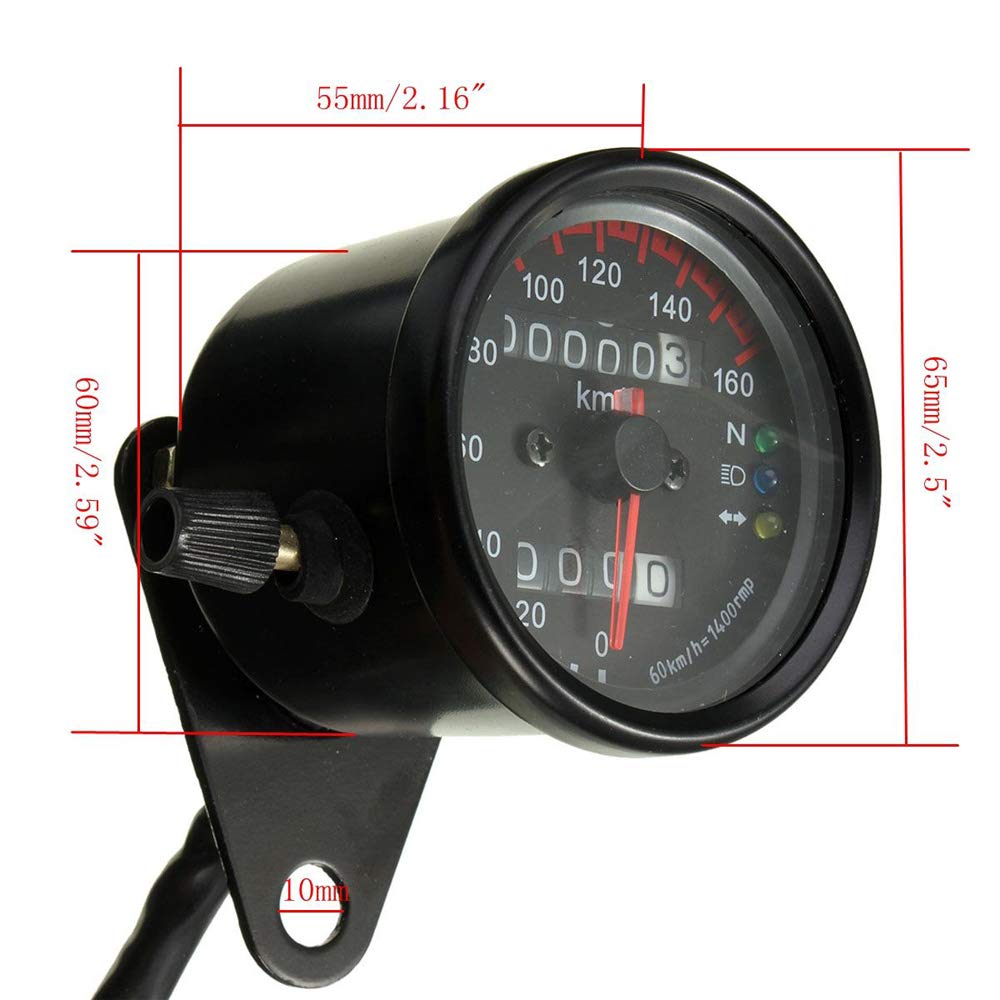 HANSWD Mini Speedometer, Mechanical, Bike Meter, For Motorcycles, Backlight, Odometer, Universal Use, 12 V,