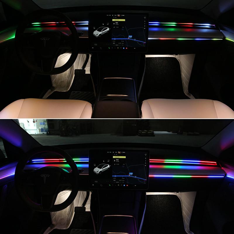 RGB USB Auto Innenraum Ambiente Licht Regenbogen Acryl Streifen LED Symphonie APP Musiksteuerung Dekorative Armaturenbrett Atmosphärenlampe