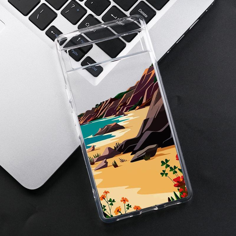 Snow Mountain Lake Landscape Phone Case for Google Pixel 6A 8 Pro 8A 6 5G 7 Pro 7A Hand Painted Clear Soft TPU Back Cover Fundas