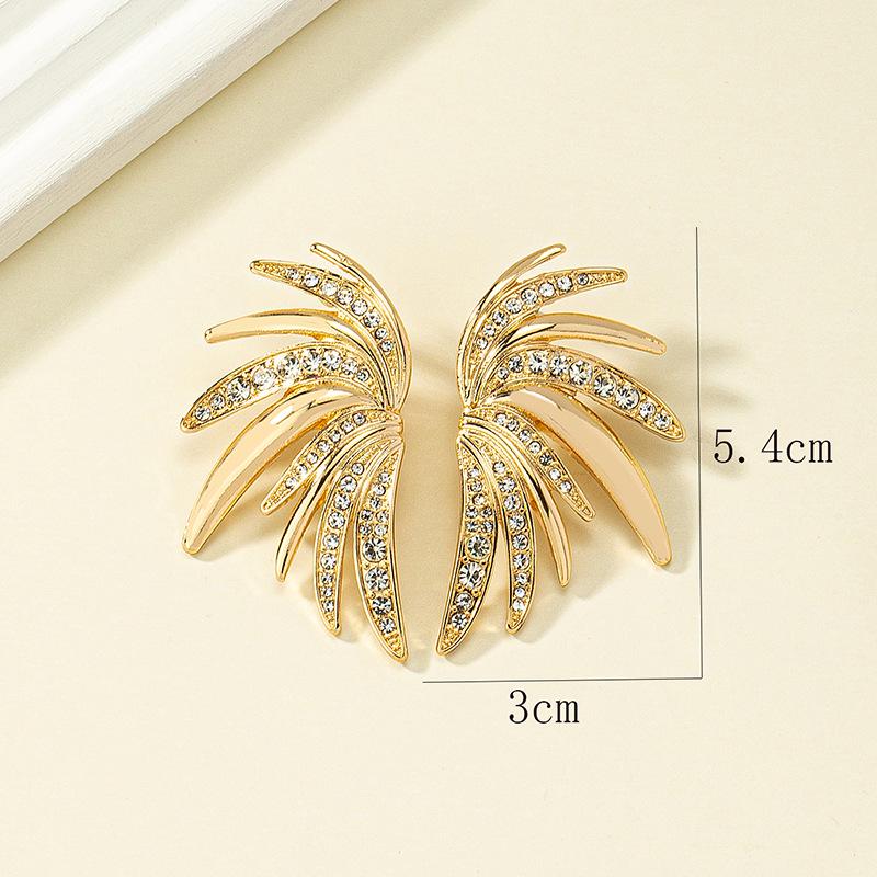 Geometric Wing Stud Earrings with Diamond Accents for Women - Elegant, Lightweight and Fashionable