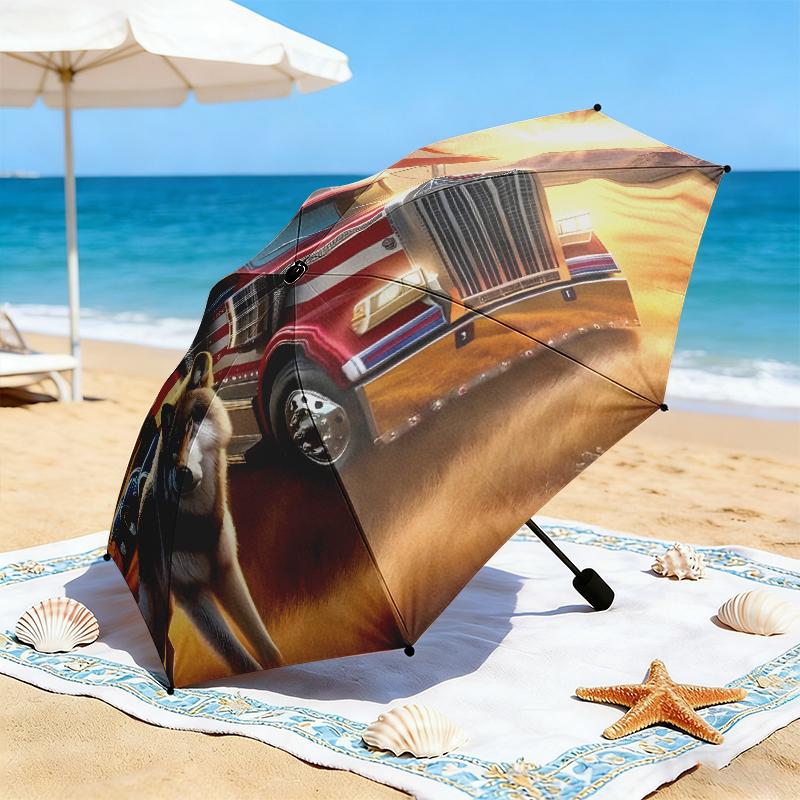 1pc American flag patriotic pet Umbrella Portable Folding Umbrella Iron Frame Hole Bone Structure Outdoor Home Umbrella