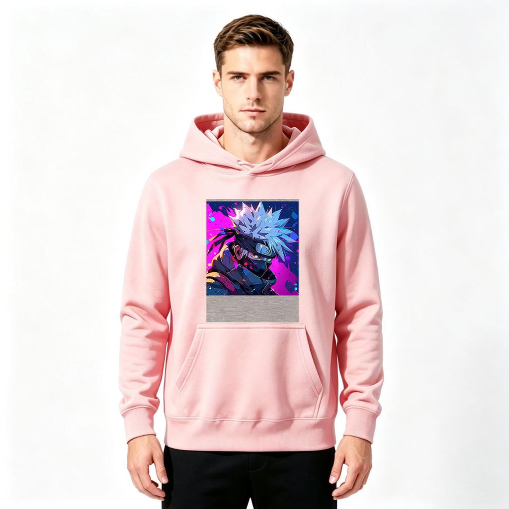 Men's Pullover Hoodie Anime Character Print Casual Long Sleeve Hooded Sweatshirt for Daily Wear