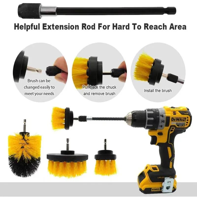 3Pcs Electric Drill-Brush Kit Power Scrubber Brush For Carpet Bathroom Surface Tub Furniture Shower Tile Tires Cleaning Tool