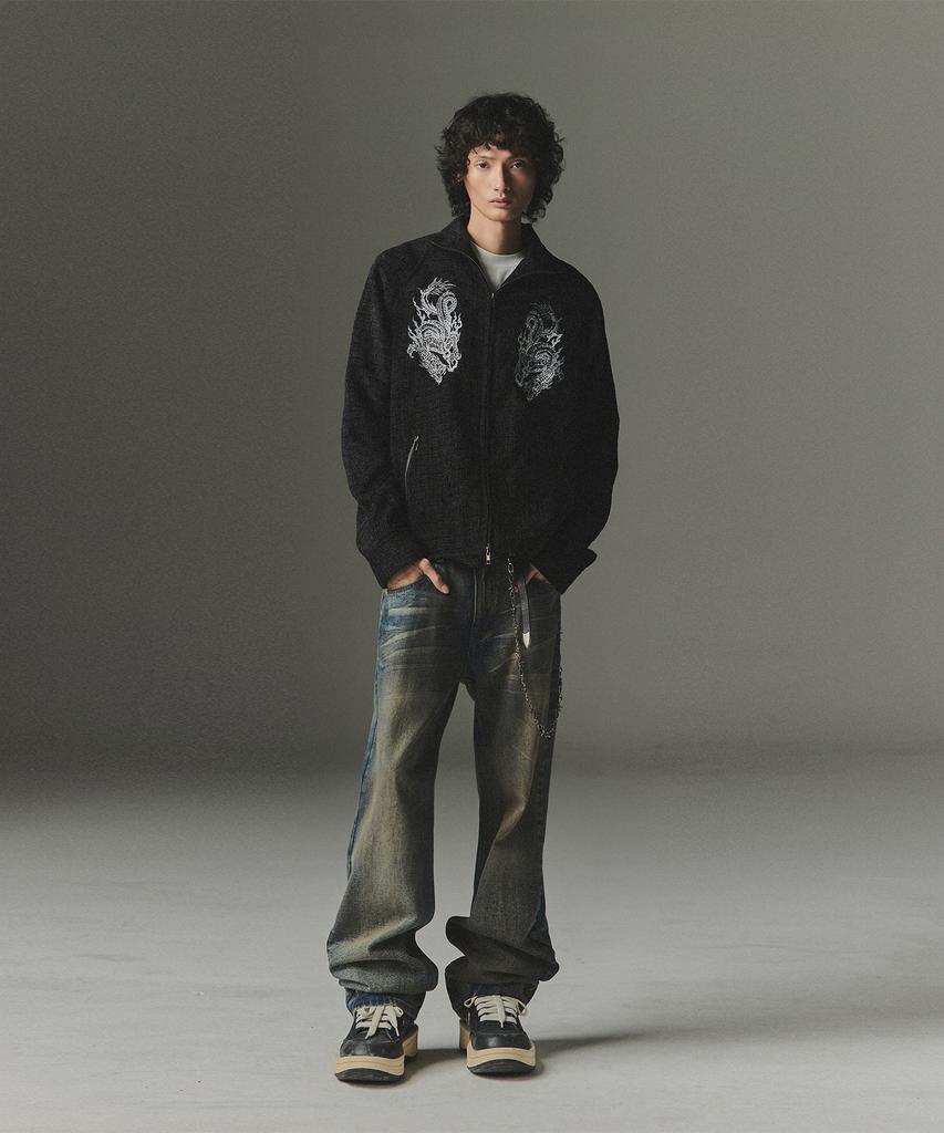 Not4Nerd Eastern Dragon Tweed Track Jacket - Black