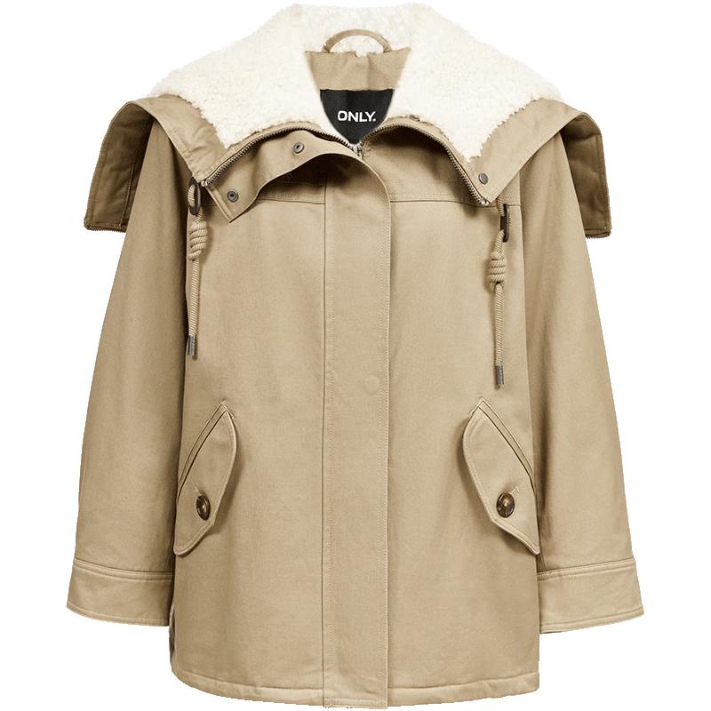 

ONLY Women s Lamb Fleece Patchwork Lapel Parka Coat XS