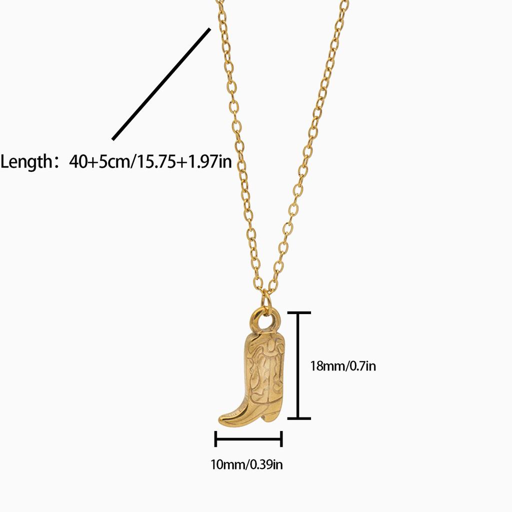 Lady Stainless Steel Gold Plated Trendy Western Cowboy Boots Link Chain Pendant Necklace Gift