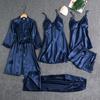 Set di cinque pezzi a manica lunga sottile taglia grande per primavera e autunno Accappatoi Pigiama Estivo da Donna Seta Ghiacciata Sexy Hot Loungewear