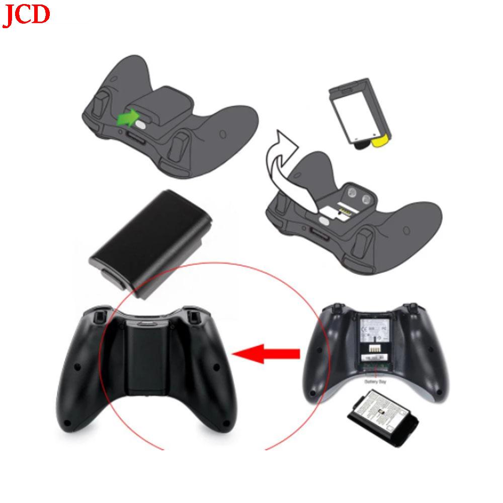 JCD 2x AA Battery Back Cover Pack Replacement Part for Xbox 360 Wireless Controller + 4 Silicone Grip Cap Cover Black