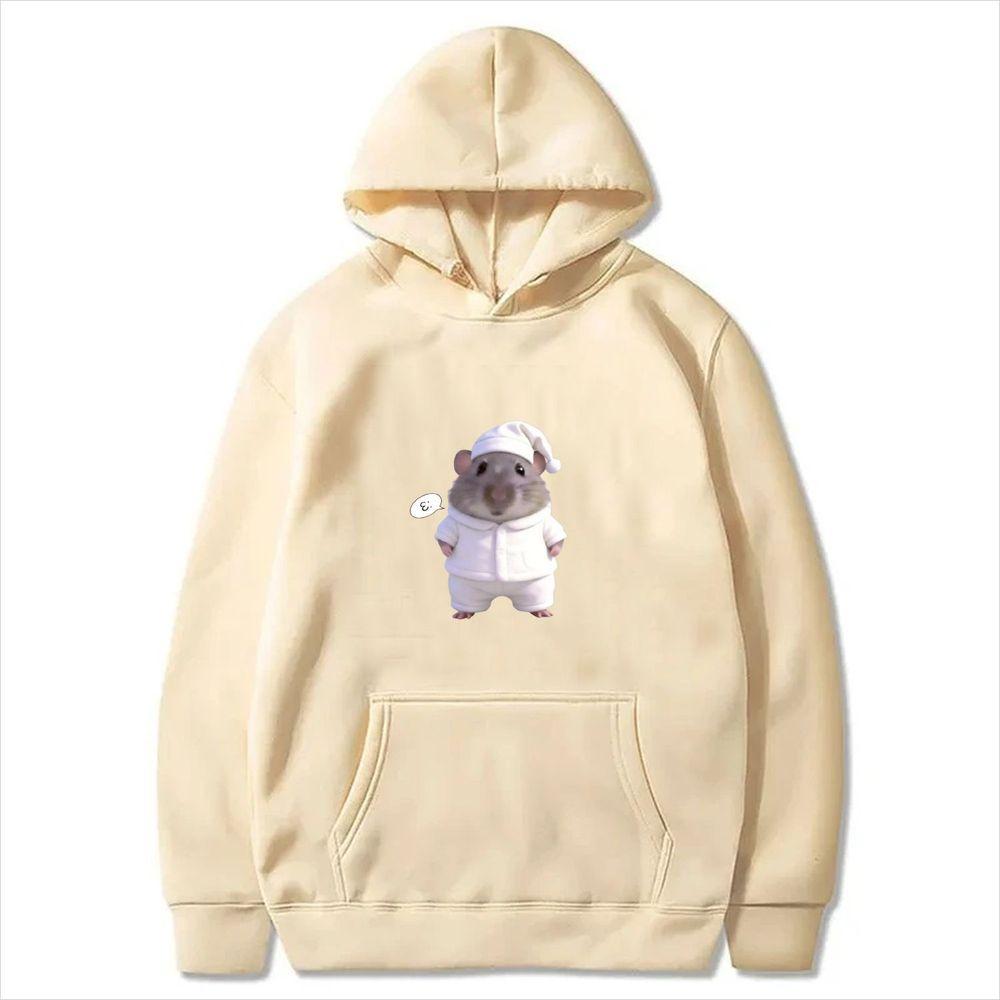 Sleeping Hamster Meme Graphic Print Hoodie Women Long Sleeve Pullover with Pocket Korean Style Loose Casual Streetwear Women Top