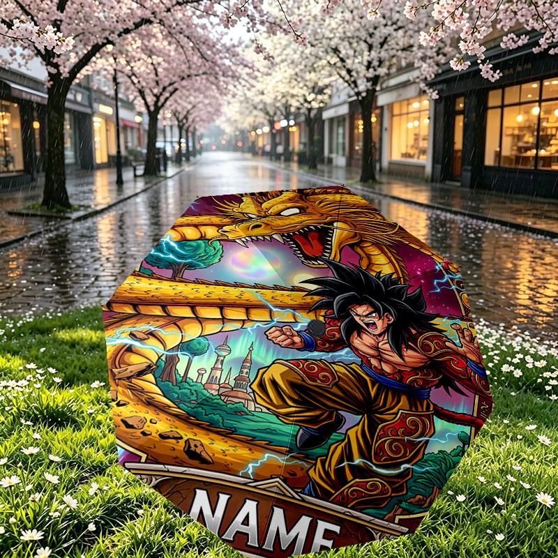 Custom Name Personalized Dragon Ball Z Print Umbrella, Auto Open Close, 8‑Rib Sturdy Frame, Commute Camping Hiking Use, Birthday Gift