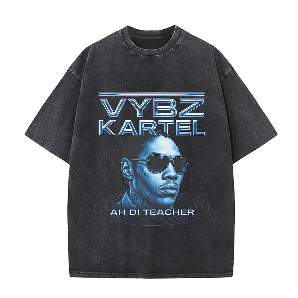 Vintage Gewassen Vybz Kartel Wereldtournee 2025 Merchandise T-shirt Heren Gotische Hip Hop Oversized T-shirts 100% Katoen T-shirt Streetwear