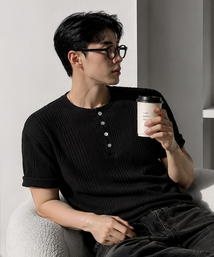 XOX Ribbed Henley Neck Short Sleeve T-Shirt (3 Colors)