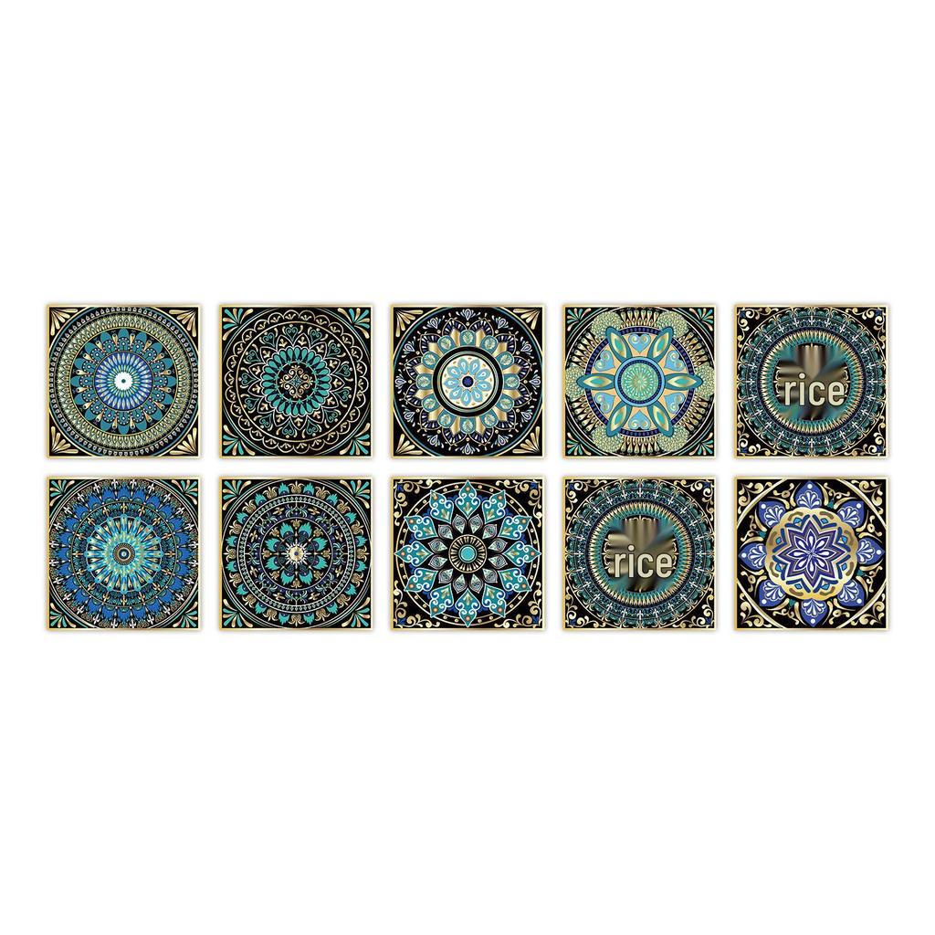 10-Pack European Style Floral Tile Wall Stickers for Living Room and Bathroom - Self-Adhesive PVC Crystal Film