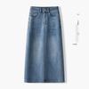 Women's High-Waisted A-Line Denim Midi Skirt with Retro Slit - Spring/Autumn 2026 Collection