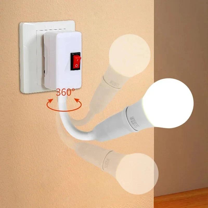 E27 Direct Plug In Swivel Head E27 Socket Bulb Holder With Switch Eu Plug Led Table Lamp Stainless Steel Hose Steering Lever