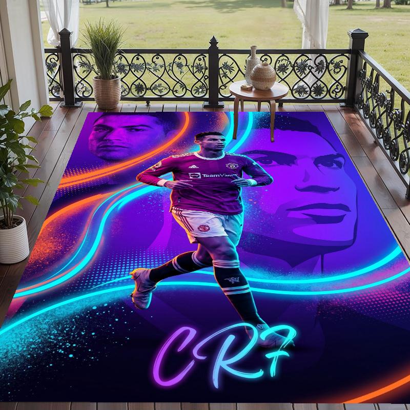 Crystal Velvet Rug with Cristiano Ronaldo Design, Soft Non-Slip Floor Mat for Living Room Bedroom Decor