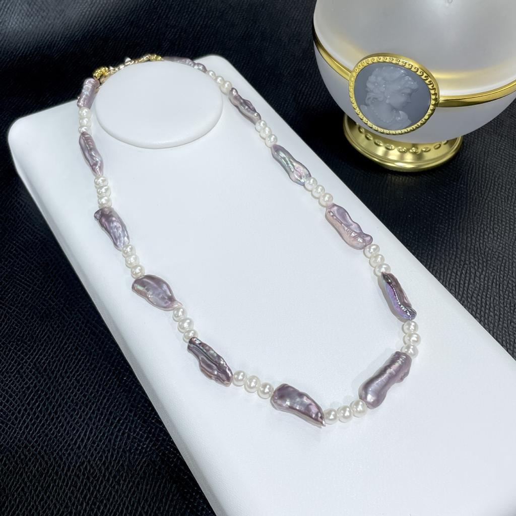 Colier de perle baroc mov, stil nou pentru femei, bijuterii cu lanț pentru gât franceză, ușoară, de lux