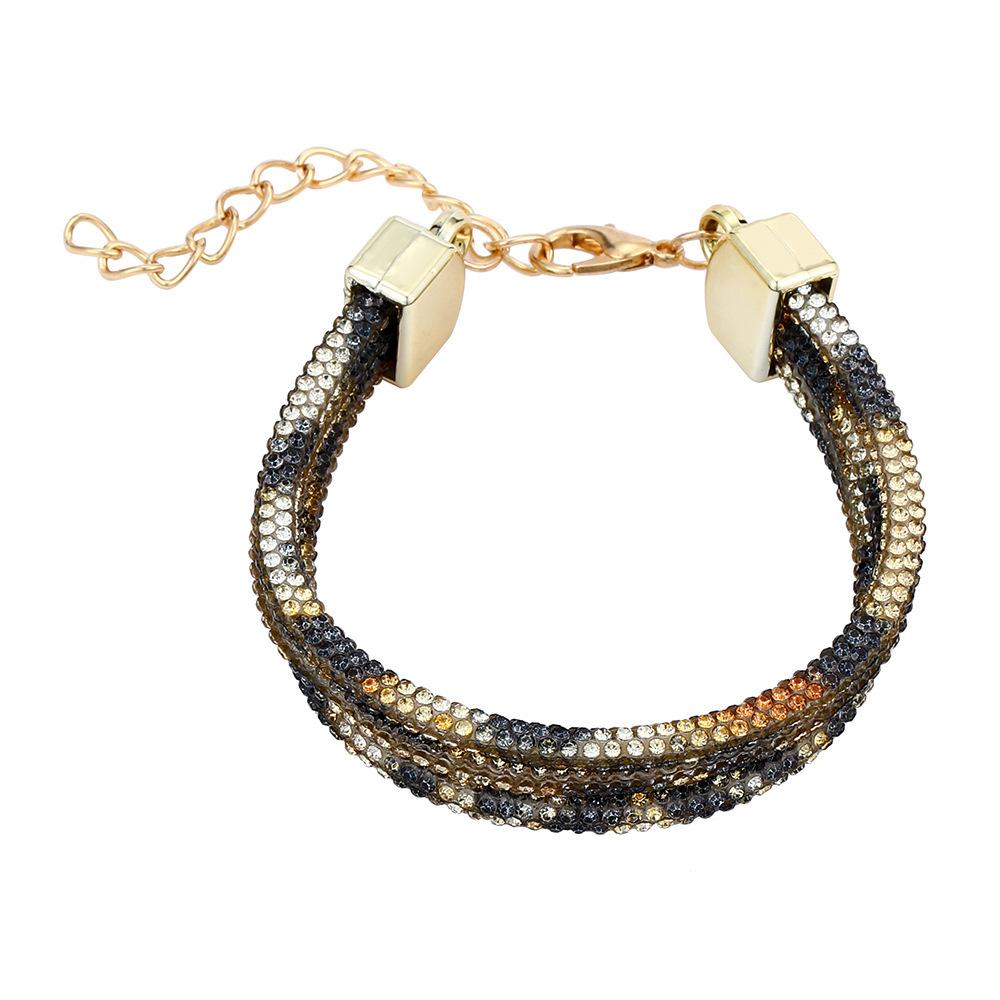 Rhinestone Love Irregular Multi-Layer Collarbone Chain Bracelet, Leopard Print High-End Metal Style Fashion Jewelry Women