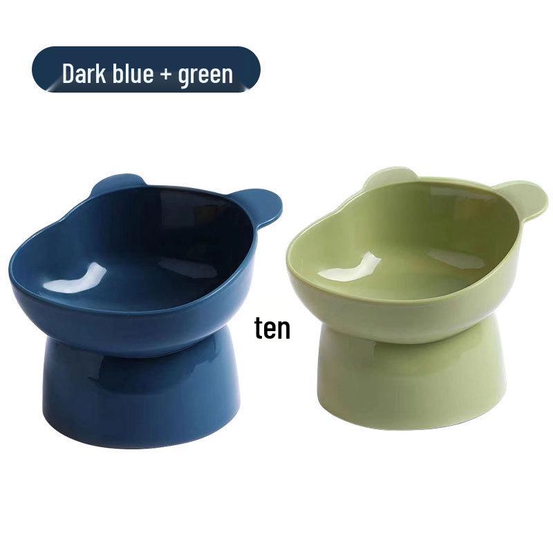Pet Cat Bowl with Slanted Mouth and Anti-Overturn Design, High Foot, Elephant Leg Neck Protection, Cute Plastic, Four Colors.