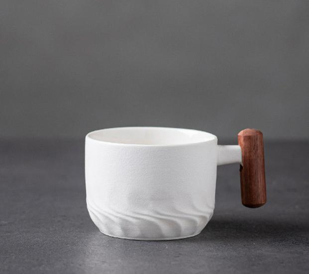 Exquisite Ceramic Tea & Coffee Cup with Wooden Handle - Gradient Glaze, Gift Box Set