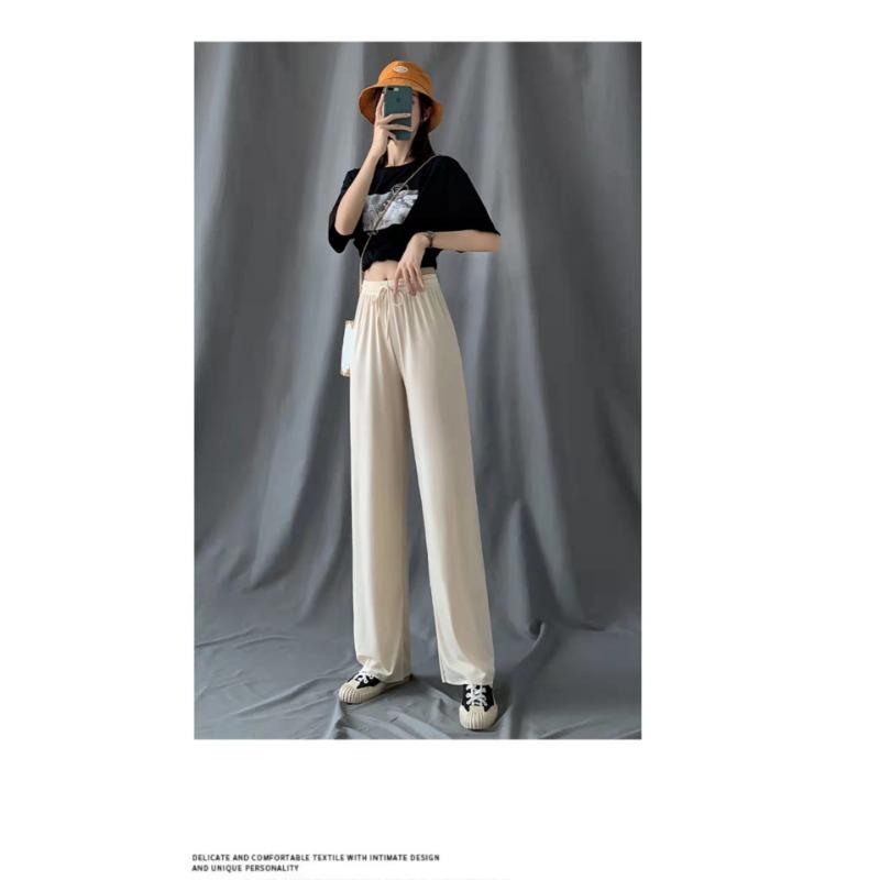 Women's Pants Summer Women's Foreign Trade Ice Silk Wide Leg New Thin Drape Straight High Waist Casual Floor-Mopping