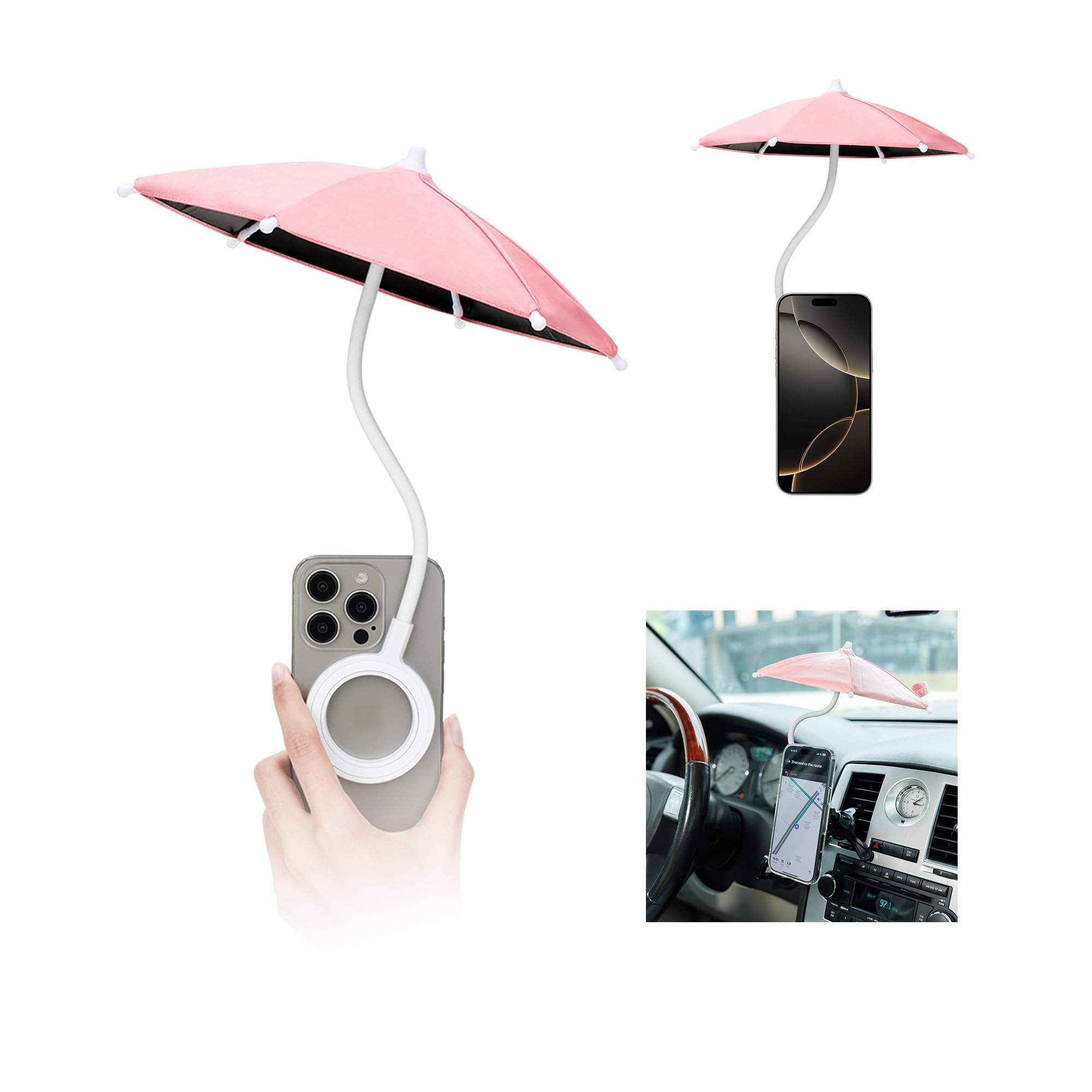 

JJC Модернизированный зонт для смартфона с MagSafe Предотвращает блики от навигации смартфона, блокируя и предотвращая магнитный мини-зонт для смартфона