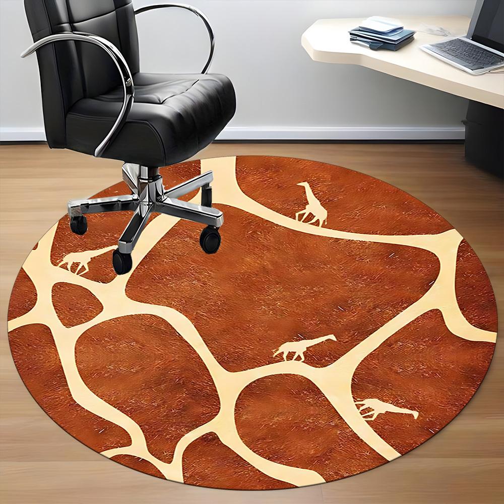 1pc Giraffe Safari Office Round Area Rug, Indoor Mat Suitable ForOffice, Under Office Chairs Bedroom Living Room Home Decor, Room Deco D009