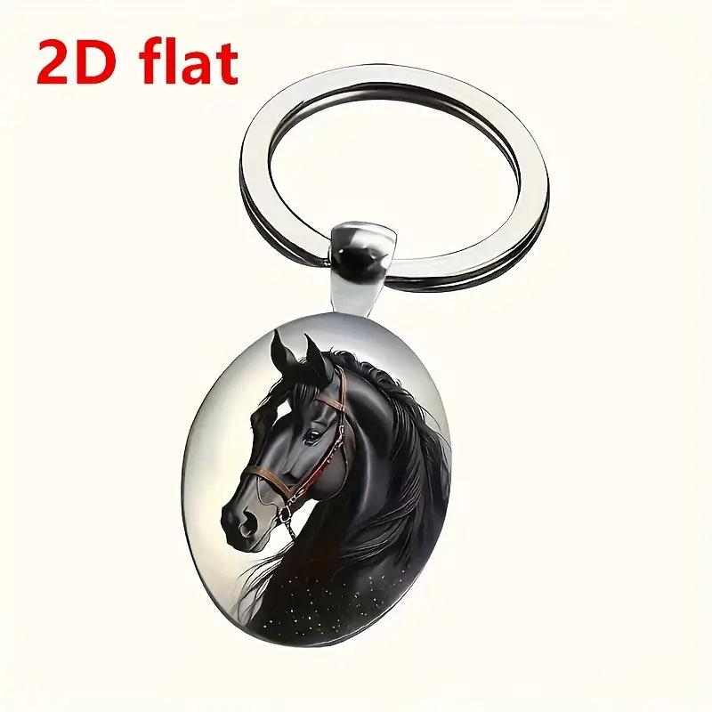Stylish Black Horses Alloy Keychain