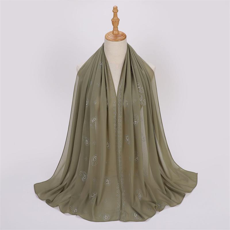 Bandanna Flower Pearl Rhinestone Chiffon Shawl Scarf High Quality Shimmer Beads Headband Wrap Foulard Muslim Hijab