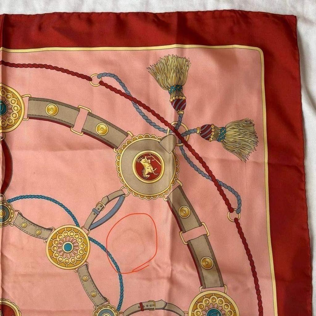 Used Celine large scarf, pinkish tone with tassels, horse motif