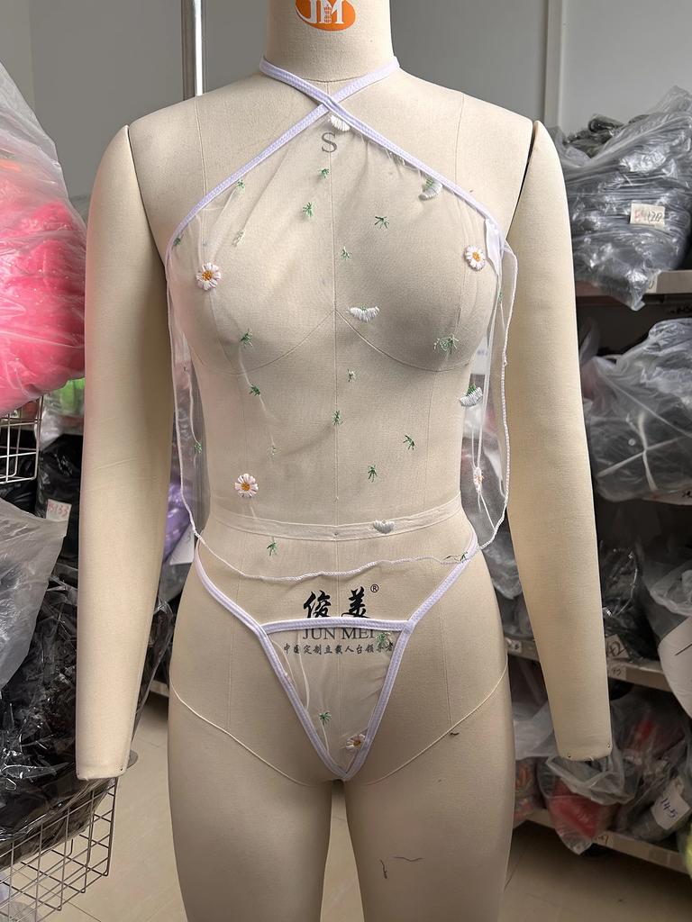 Damen Sexy Dessous Dünne Unterwäsche Verführerische Netzstrümpfe Durchsichtiges Dessous-Set Ausgehöhlter BH Tanga-Set Erotisches Babydoll