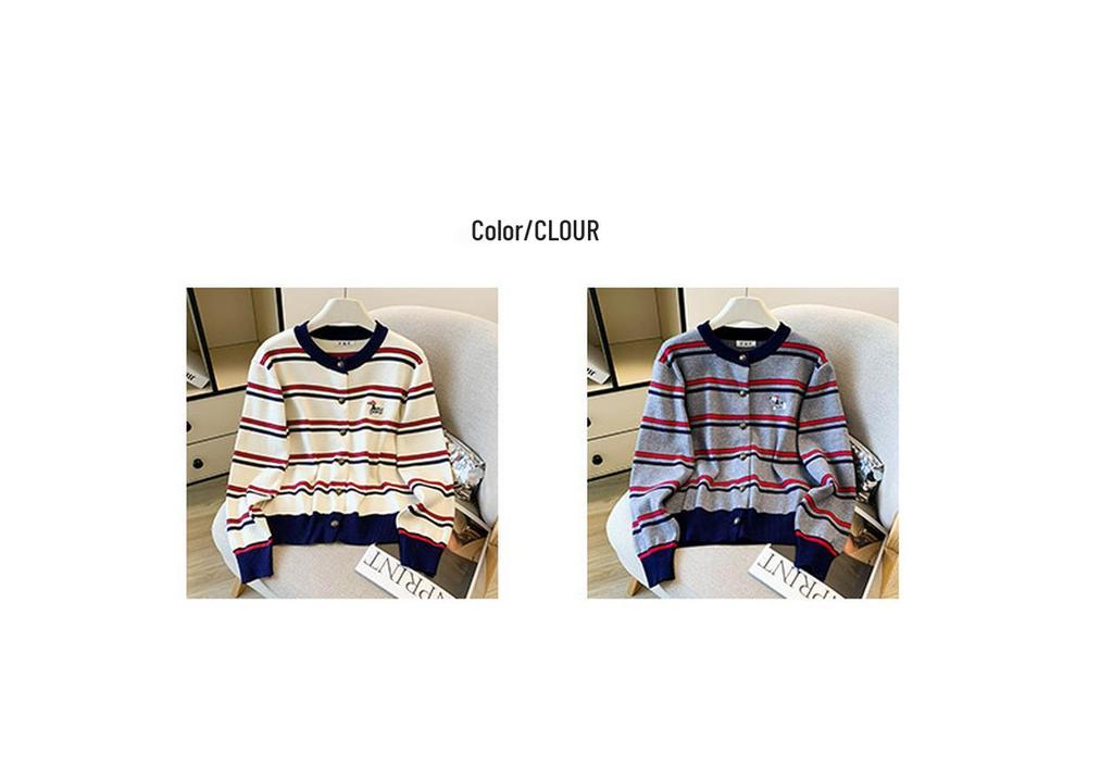 2025 Autumn/Winter Korean Chic Striped Knit Cardigan for Women