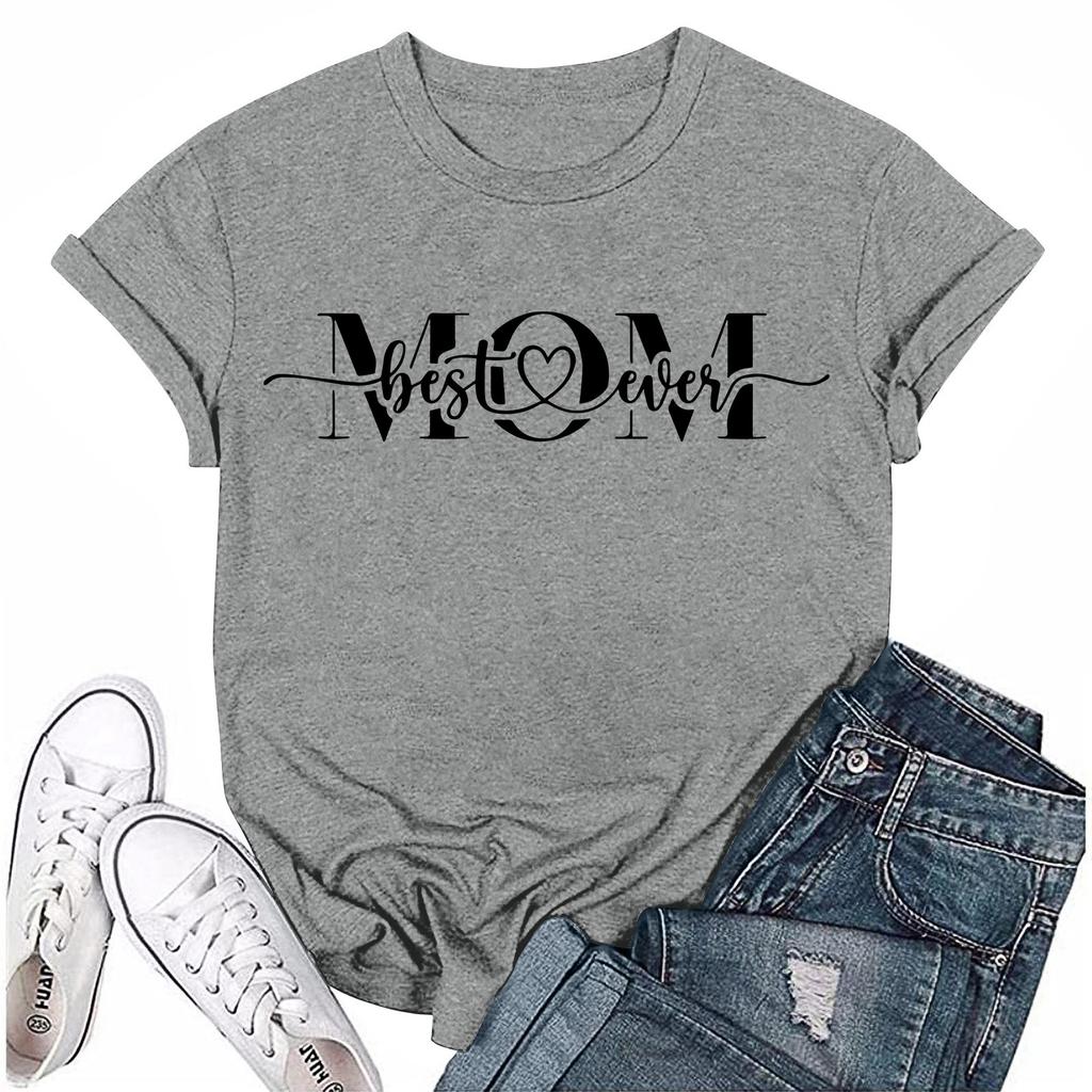 Women Casual Daily Round Neck Printed Short Sleeved T-shirt Letter Top