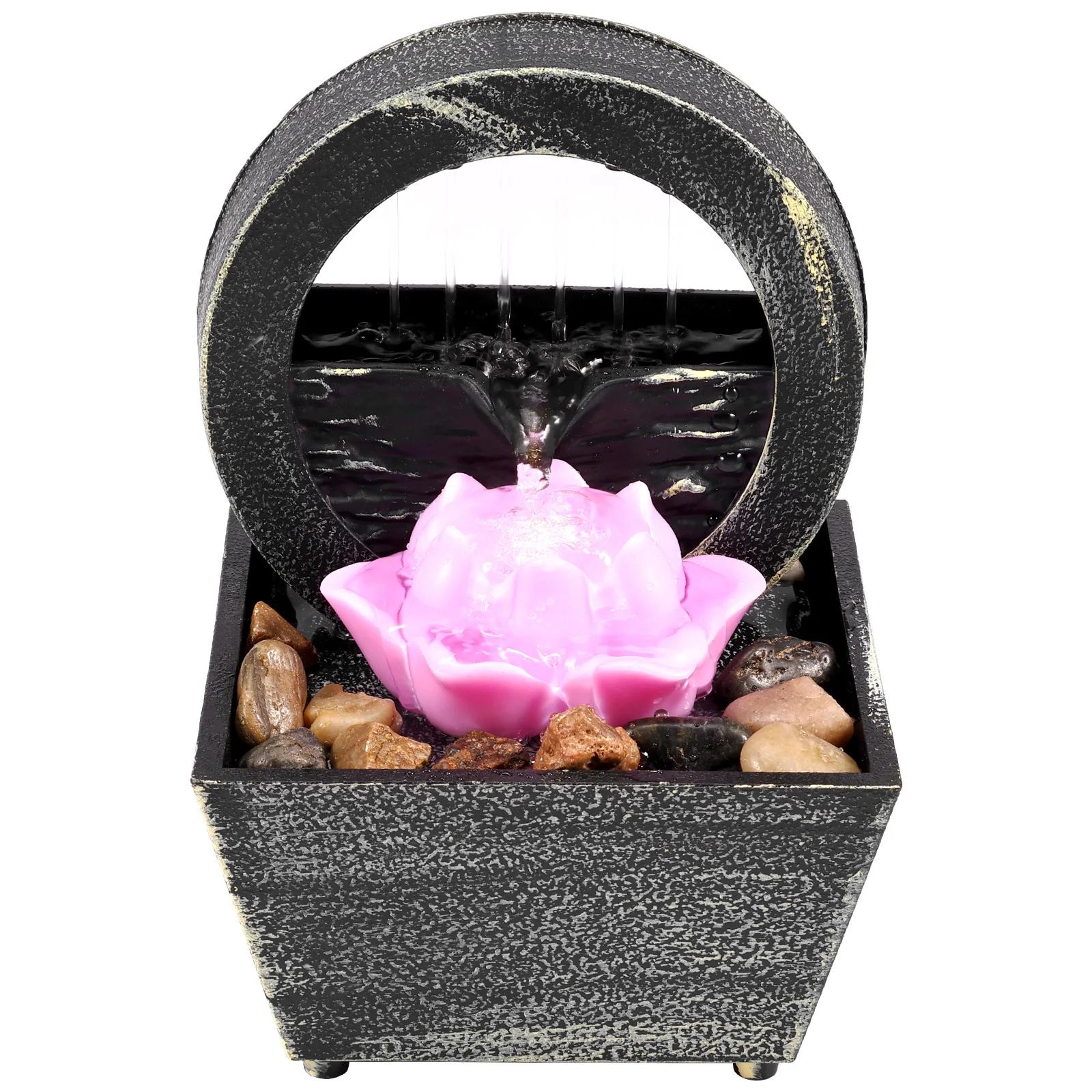 

Настольный фонтан с подсветкой на батарейках/USB, домашний фонтан с функцией дзен, фонтан для медитации, декор для офиса, спальни