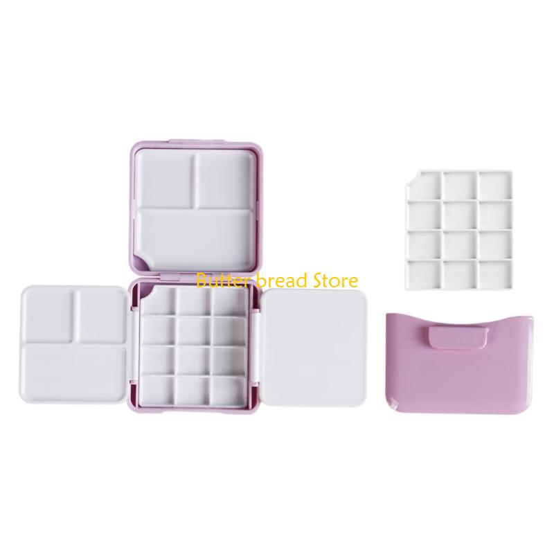 W89C Watercolor Paint Palette with Paint Brush Washer 12 Well Folding Paint Palette Case Portable Acrylics Paint Palette Box