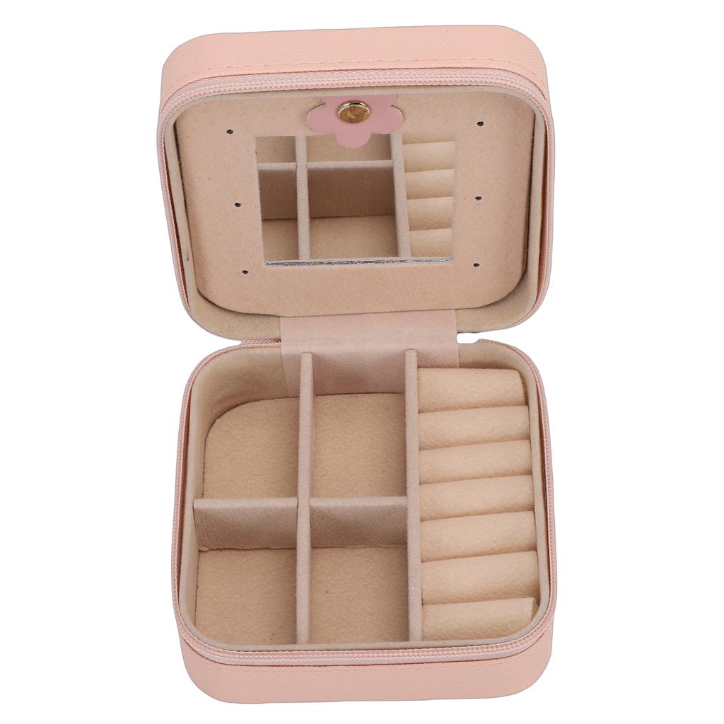 Portable Jewelry Box PU Leather Travel Jewelry Organizer Storage Case with Mirror Velvet Lining for Women