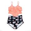 Costum de baie din două piese cu talie înaltă pentru femei, cu margine în formă de frunză de lotus
