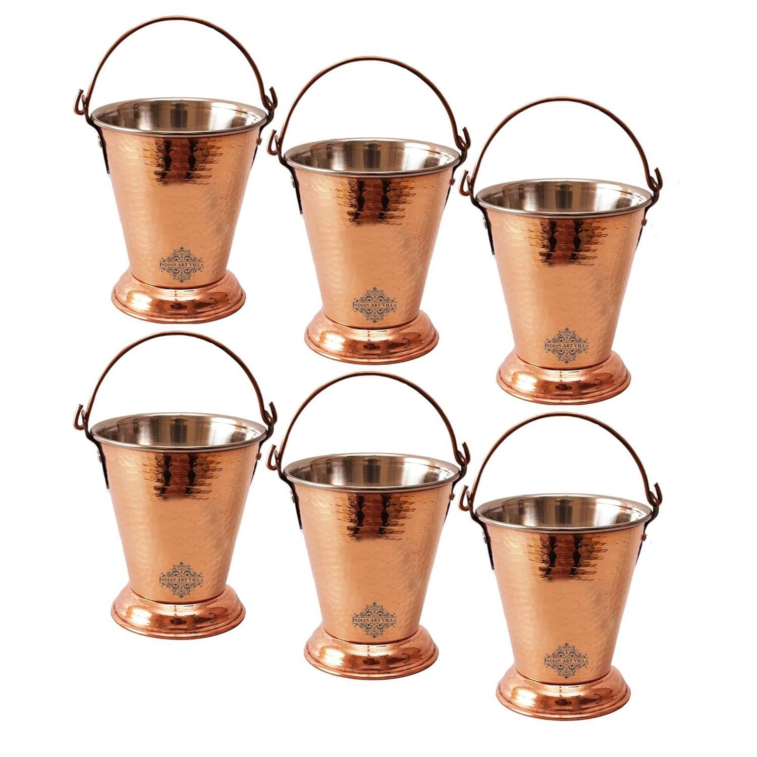 

Ведро из стали с чеканным медным дизайном, сервировочная посуда и столовая посуда для дома, отеля и ресторанов, объем - 300 мл, набор из 6 штук