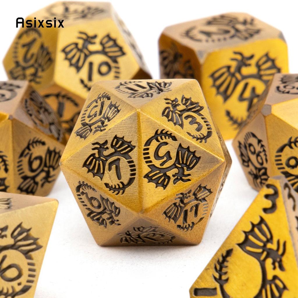 7 Pcs Orange Dragon Metal Dice Solid Metal Polyhedral Dice Set Suitable for Role-Playing RPG  Board Game Card Game
