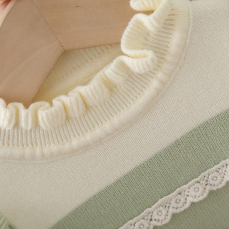 Mädchen Pullover Rundhals Neu Gestrickt Zweiteiliges Set Süß und Niedlich Kleines Mädchen Hosen Set
