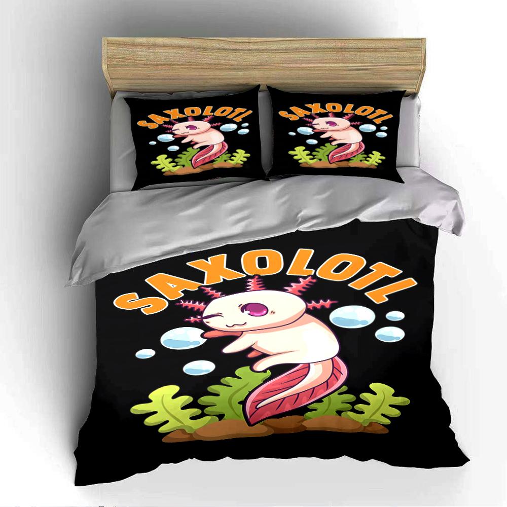 Axolotl Cartoon Design Bedding Set Bedding Set (1 Duvet Cover, 2 Pillowcases, Duvet Not Included)