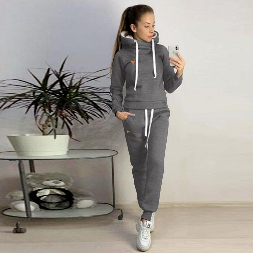 Women's Winter Fleece Fashion Casual Sports Hoodie Two-piece Set
