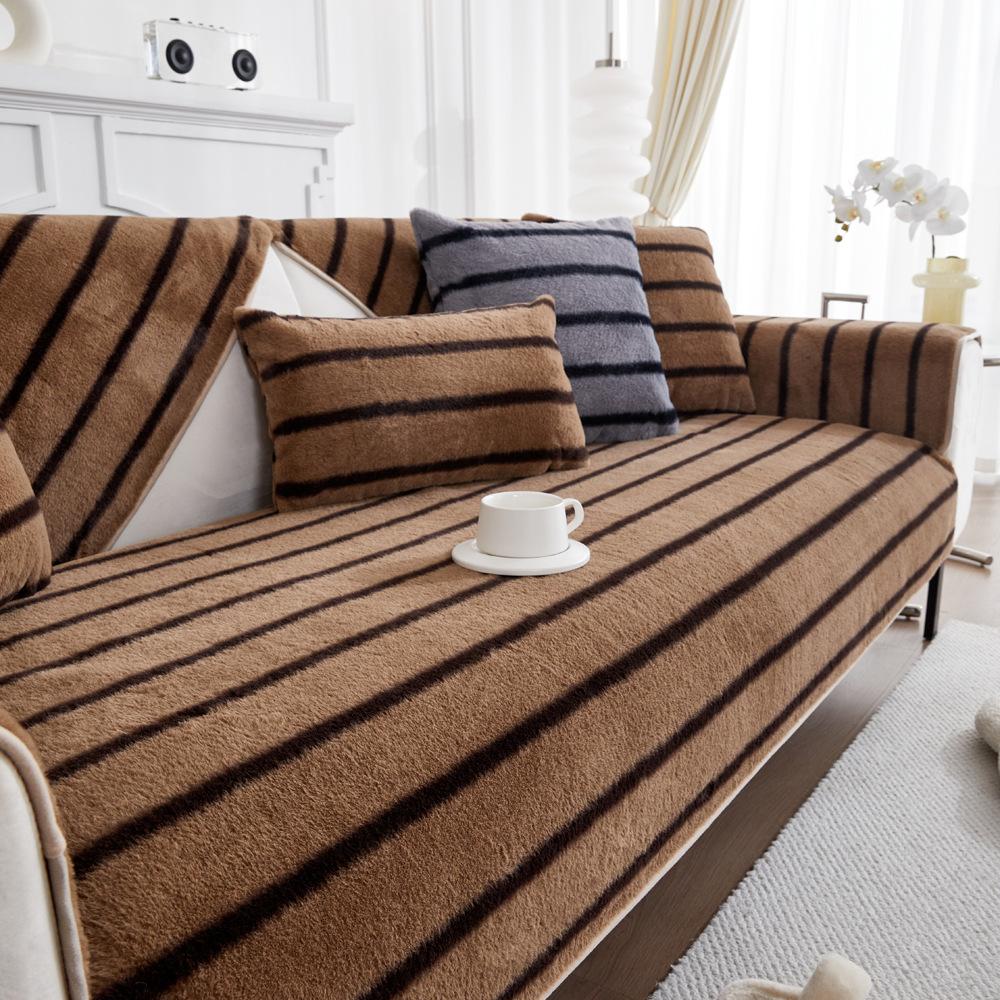 

Утолщенный флисовый зимний теплый диван-подушка современный легкий роскошный нескользящий универсальный диванный чехол с полоской леопардового рисунка 70X70