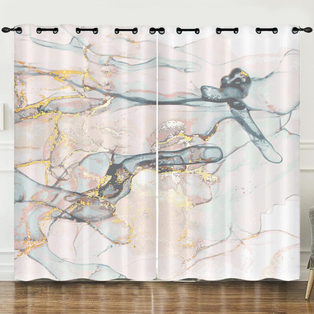 Curtains Wind Marble Texture Bedroom Curtains Digital Printing Blackout Curtains No Punching
