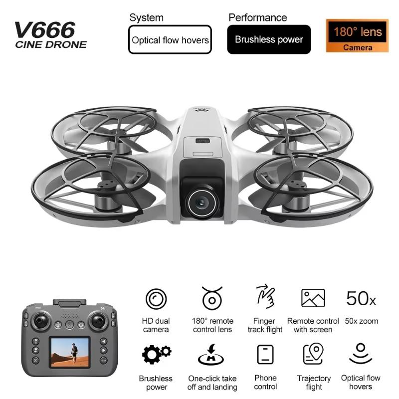 V666 Dron 4K Profesionální 180° ESC HD Kamera Letecký FPV Bezkartáčový Vyhýbání se překážkám s Obrazovkou Dálkové ovládání Skládací RC Dron Hračka Dárek