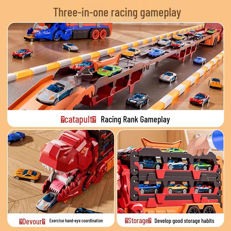 Dinosaur-Themed Folding Ejection Track Set: Children's Educational Alloy Car Toy