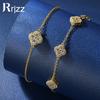 Rrjzz Certified Round Cut D-Color Moissanite VVS1 Lab Imitation Diamond Link Bracelets Four Leaf Clover Lucky Bracelet for Women